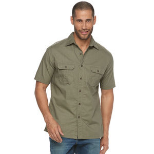 NEW Croft Barrow Classic-Fit olive green short sleeve cotton button up shirt L